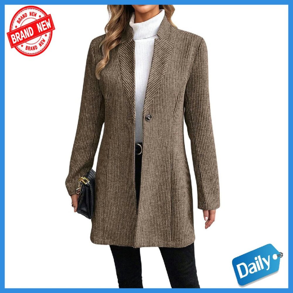 Wool Blazer Coat Long Sleeve Slim Fit Mid-Length Winter Overcoat